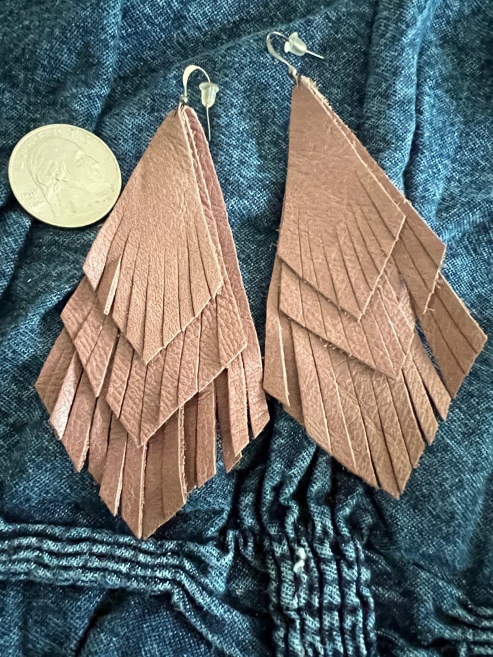 Leather Fringe Drop Earrings - Mauve